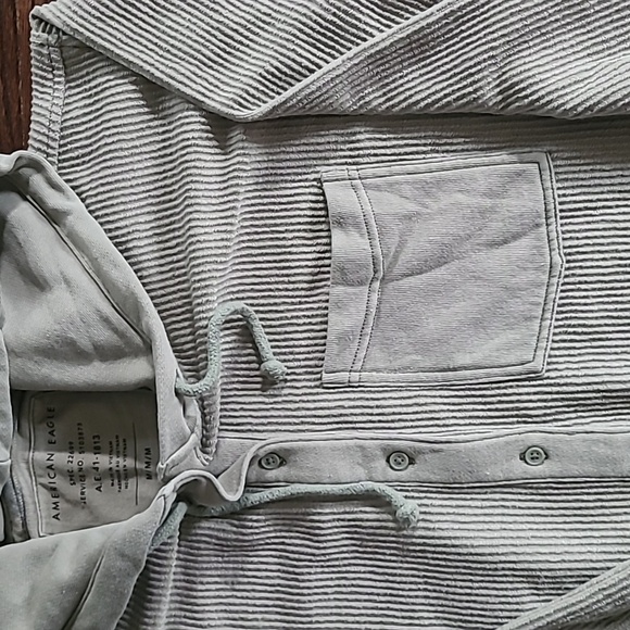 American Eagle Sage Green Ribbed Knit Button-up Cropped Hoodie Shacket Wmns M - Picture 4 of 14